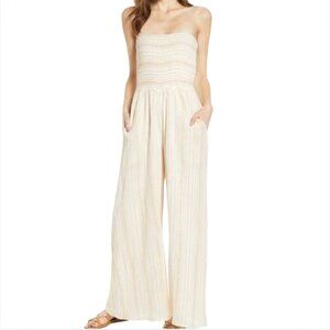 Altar'd State Cream Sparkly Striped Sleeveless Smocked Wide Leg Jumpsuit M